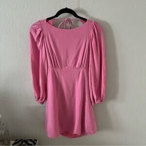 Böhme Pink Linen Blend Open-Back Mini Dress